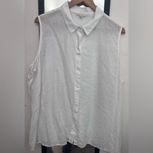 Eileen Fisher White Sleeveless Linen Button-Down Shirt